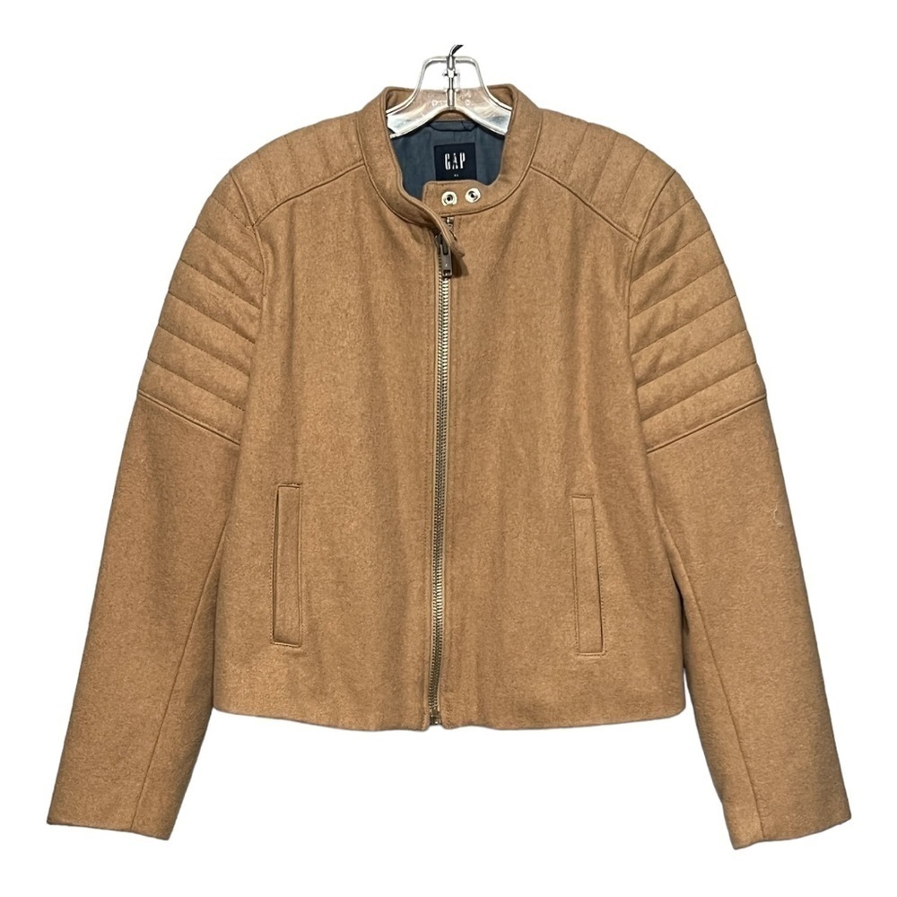 Gap Quilted Bomber Jacket Camel Color Wool Blend Zip Front Waist Cropped XL